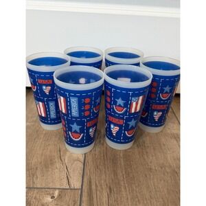 Vintage Americana Plastic Tumblers Set of 6 Patriotic USA Flag Star Cups Blue